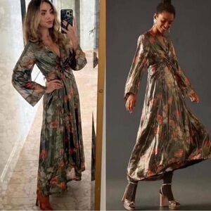 NWT Anthropologie Caballero Deep V-Neck Maxi Dress Sz Medium